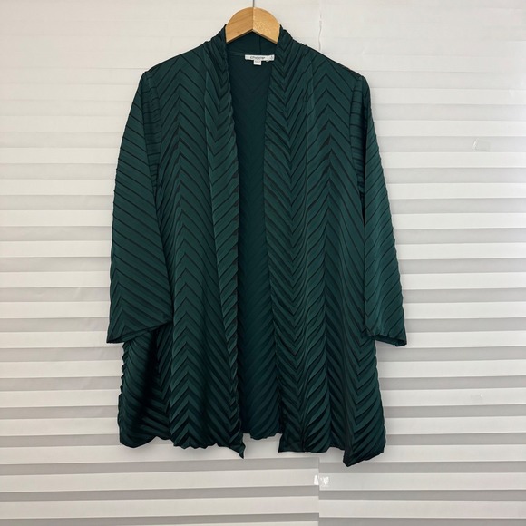Chico's Sweaters - Chicos Emerald Green Chevron Pleated‎ Open Front Cardigan Topper Size 2 Large